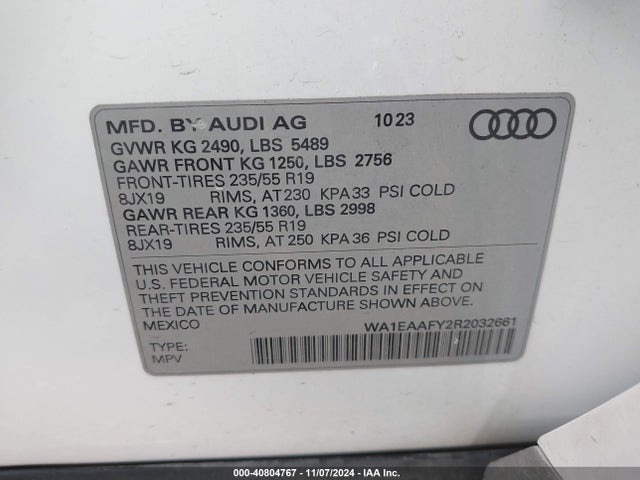 WA1EAAFY2R2032661 Audi Q5 Premium Plus 45 Tfsi S Line Quattro