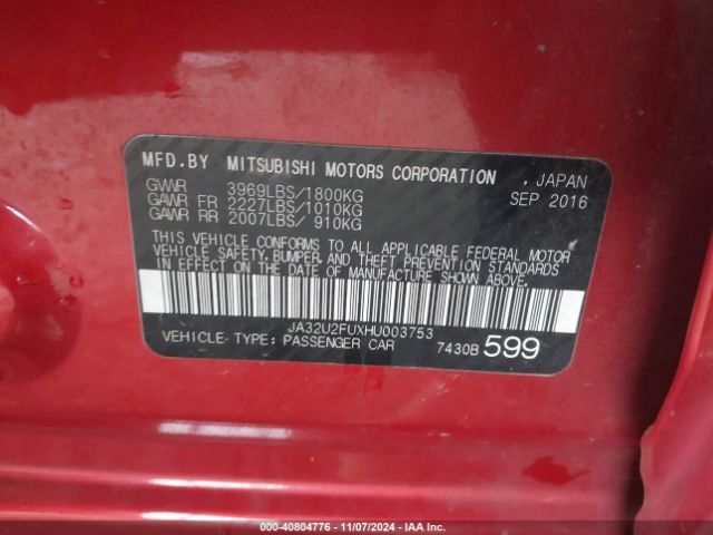 JA32U2FUXHU003753 Mitsubishi Lancer Es/le