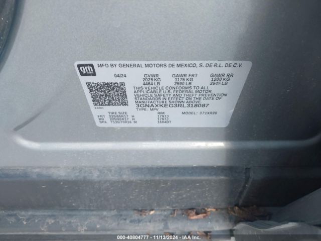 3GNAXKEG3RL318087 Chevrolet Equinox Fwd Lt