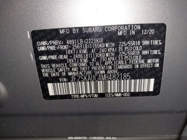 JF2SKAUC4MH482185 Subaru Forester Limited