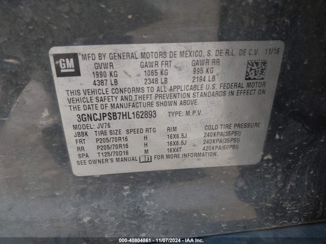 Chevrolet Trax Lt 2017 3GNCJPSB7HL162893 Image 9