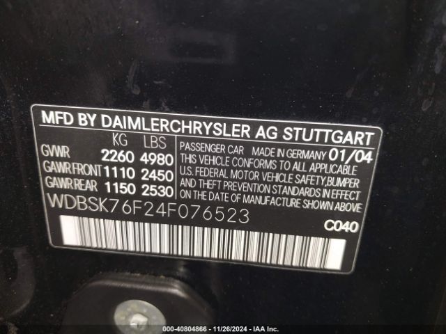 2004 MERCEDES-BENZ SL-CLASS WDBSK76F24F076523 Photo 8