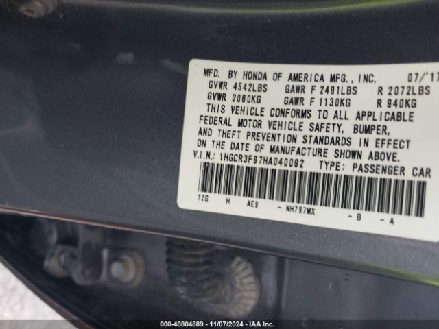 1HGCR3F97HA040092 Honda Accord Touring V6