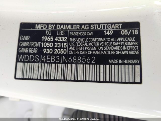 WDDSJ4EB3JN688562 Mercedes-Benz CLA 250