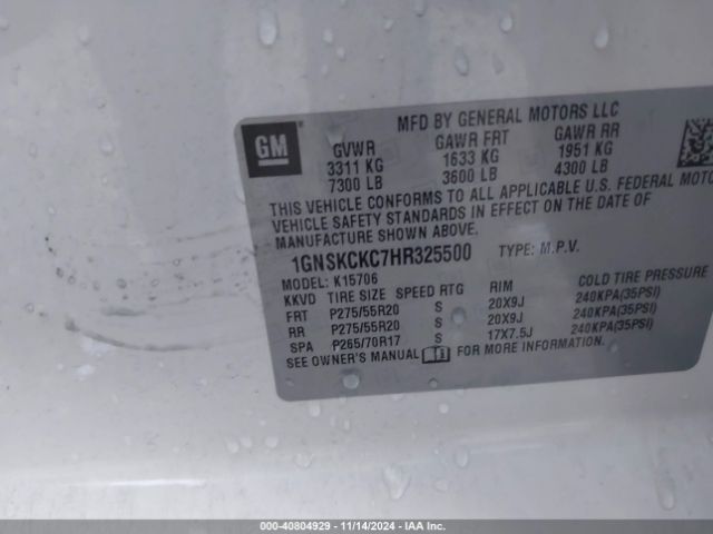 1GNSKCKC7HR325500 Chevrolet Tahoe Premier