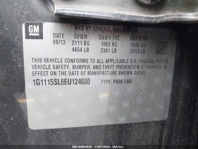 Chevrolet IMPALA 1LT 2014 1G1115SL8EU124600 Image 9