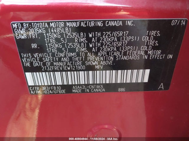Toyota RAV4 LE 2014 2T3ZFREV1EW121900 Image 9