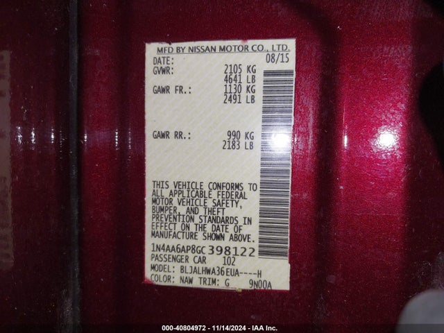 Nissan Maxima 3.5 Platinum 2016 1N4AA6AP8GC398122 Image 9