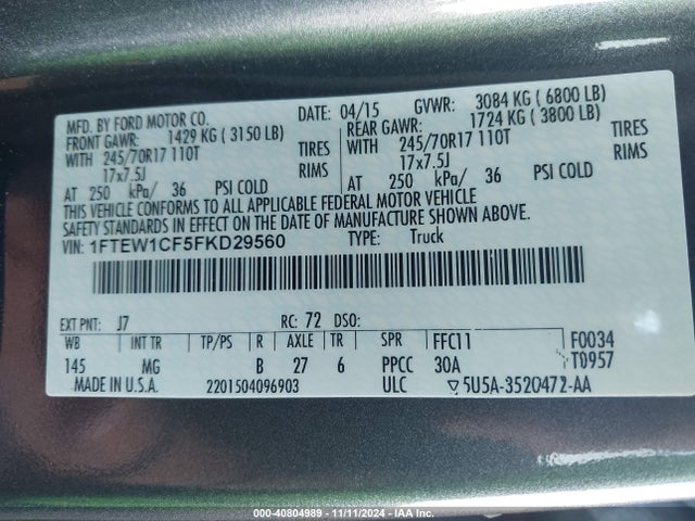 Ford F-150 Xlt 2015 1FTEW1CF5FKD29560 Image 9