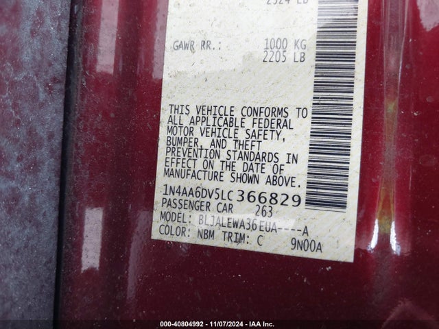 Nissan Maxima Sl Xtronic Cvt 2020 1N4AA6DV5LC366829 Image 9