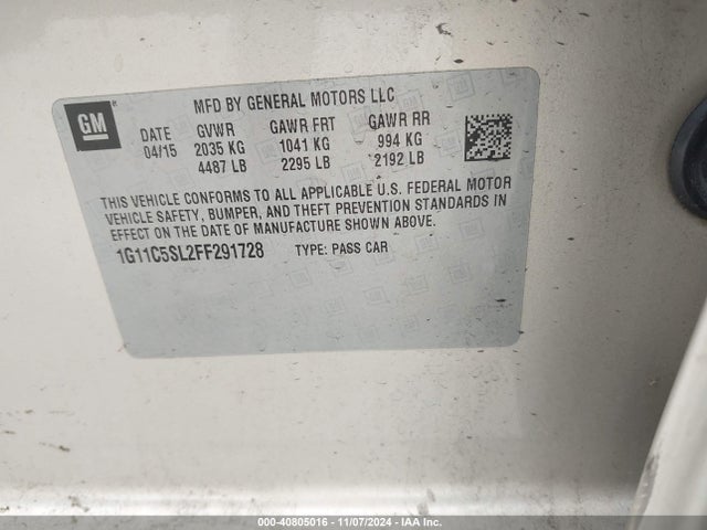 Chevrolet MALIBU 1LT 2015 1G11C5SL2FF291728 Image 9