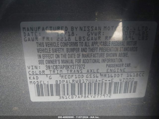 3N1CB7AP8KY277972 Nissan Sentra Sr Turbo