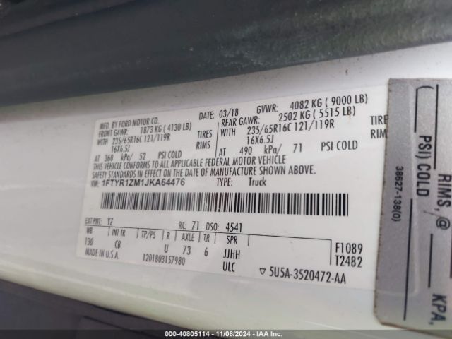 1FTYR1ZM1JKA64476 Ford Transit-250