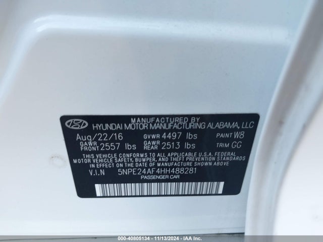 Hyundai Sonata 2017 5NPE24AF4HH488281 Image 9