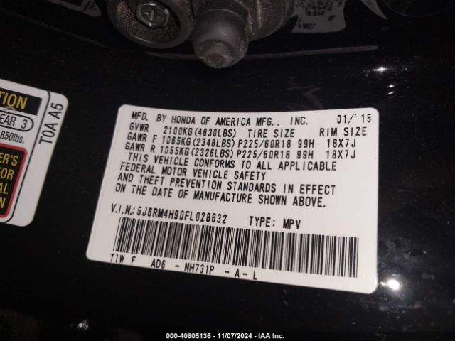 5J6RM4H90FL028632 Honda Cr-v Touring