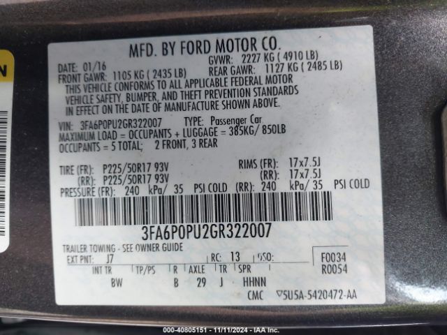 3FA6P0PU2GR322007 Ford Fusion Energi Se Luxury