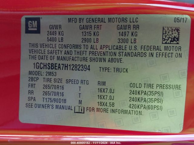 1GCHSBEA7H1282394 Chevrolet Colorado Wt