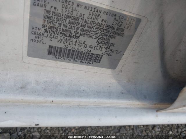 3N1CN7AP2HL804305 Nissan Versa 1.6 S+