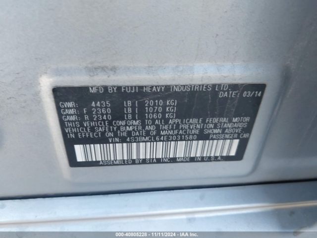 4S3BMCL64E3031580 Subaru Legacy 2.5i Limited