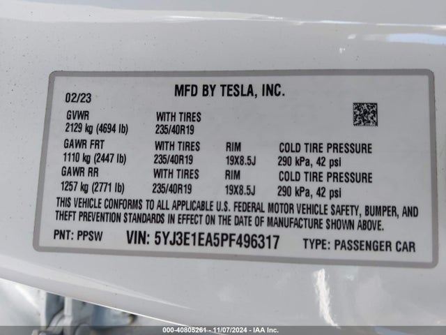 2023 TESLA MODEL 3 5YJ3E1EA5PF496317 Photo 8