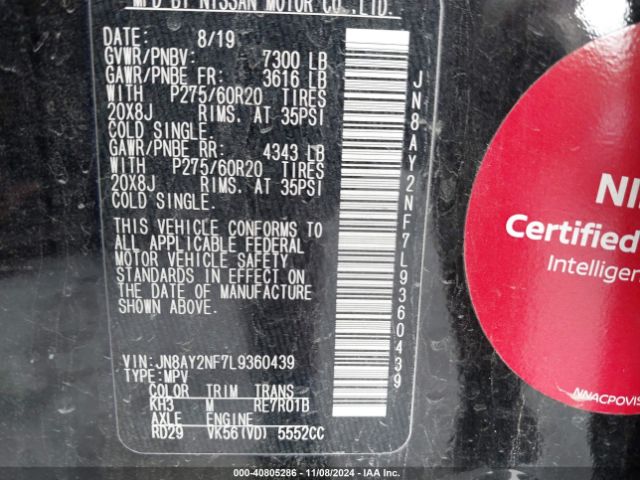 JN8AY2NF7L9360439 Nissan Armada Platinum 2wd