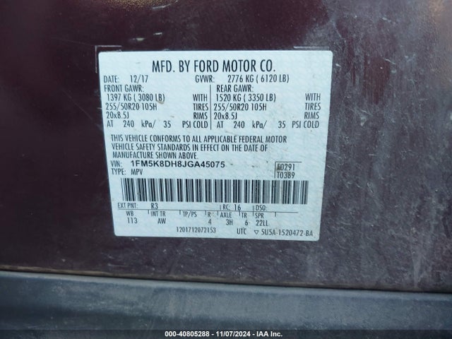 Ford EXPLORER XLT 2018 1FM5K8DH8JGA45075 Image 9