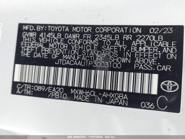 Toyota PRIUS XLE 2023 JTDACAAU1P3003100 Image 9