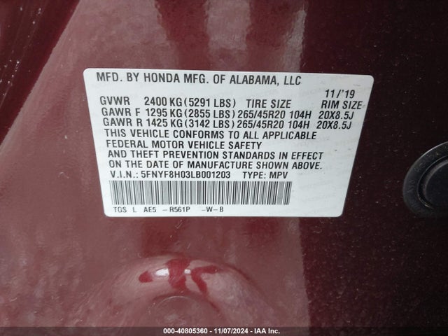 Honda Passport Awd Elite 2020 5FNYF8H03LB001203 Image 9
