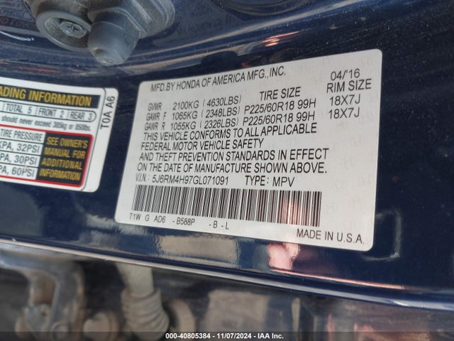Honda Cr-v Touring 2016 5J6RM4H97GL071091 Image 9