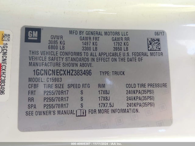 Aukcja sprzedaży 2017 Chevrolet Silverado 1500 Wt, vin: 1GCNCNECXHZ383496, numer aukcji: 40805387