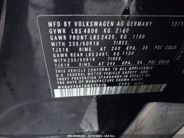 WVGAV7AX7GW573426 Volkswagen TIGUAN SE