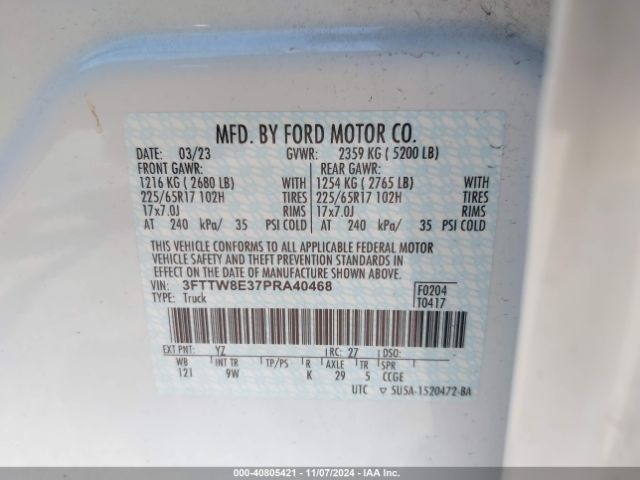 3FTTW8E37PRA40468 Ford Maverick Xl
