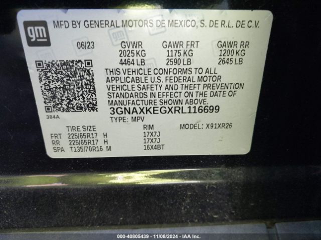 3GNAXKEGXRL116699 Chevrolet Equinox Fwd Lt