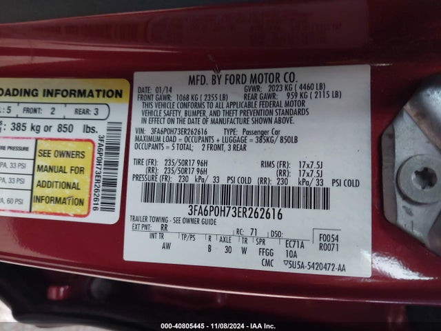 Ford FUSION SE 2014 3FA6P0H73ER262616 Image 9