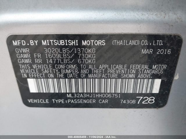 ML32A3HJ1HH006751 Mitsubishi MIRAGE ES