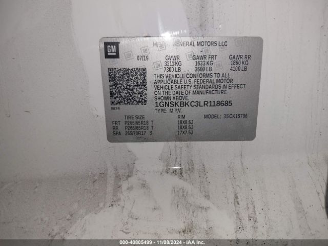1GNSKBKC3LR118685 Chevrolet Tahoe 4wd Lt