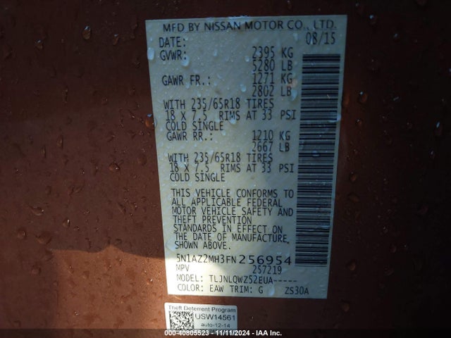 Nissan MURANO SV 2015 5N1AZ2MH3FN256954 Image 9