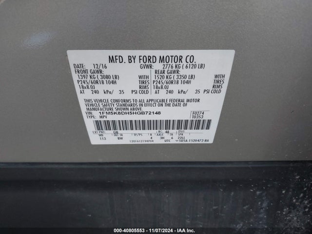 Ford EXPLORER XLT 2017 1FM5K8DH5HGB72148 Image 9