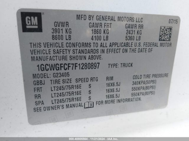 1GCWGFCF7F1280897 Chevrolet Express 2500 Work Van