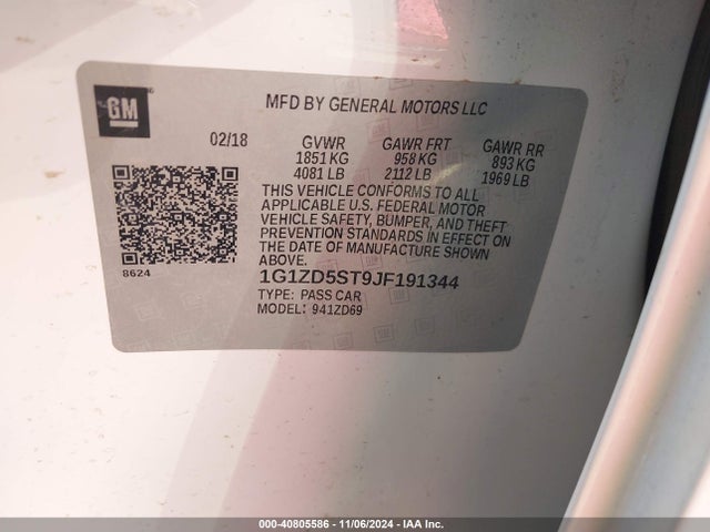 1G1ZD5ST9JF191344 Chevrolet MALIBU LT