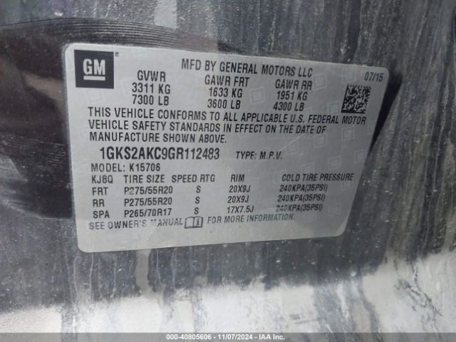 1GKS2AKC9GR112483 GMC YUKON SLE