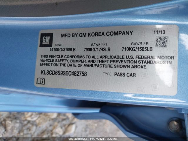 KL8CD6S92EC482758 Chevrolet Spark 1lt Auto