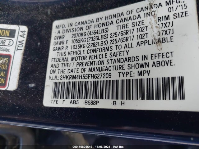 Honda CR-V EX 2015 2HKRM4H55FH627209 Image 9