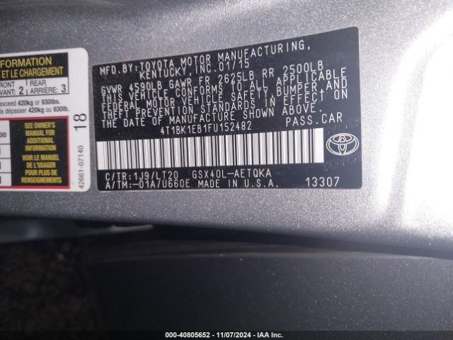4T1BK1EB1FU152482 Toyota Avalon Xle Touring