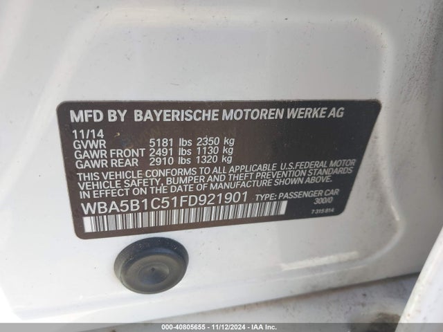 BMW 535i 2015 WBA5B1C51FD921901 Image 9
