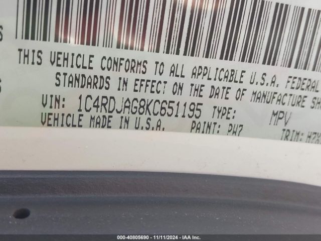 1C4RDJAG8KC651195 Dodge Durango Sxt Awd