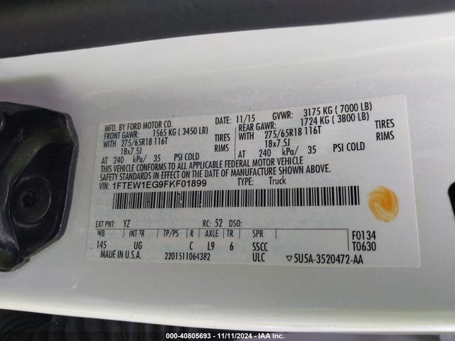 Ford F-150 Xlt 2015 1FTEW1EG9FKF01899 Image 9