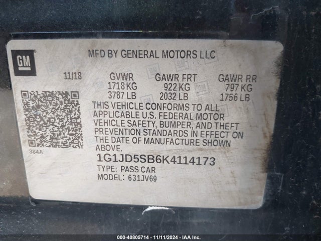 Chevrolet Sonic Lt Auto 2019 1G1JD5SB6K4114173 Image 9