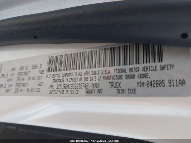 3C6JR6AT2GG315742 RAM 1500 Tradesman