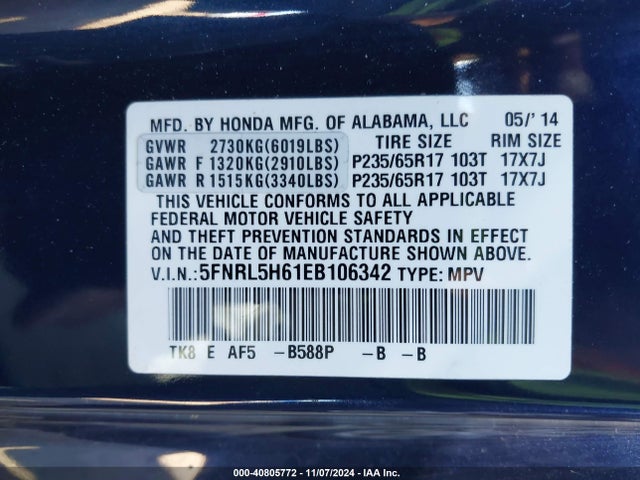 Honda Odyssey Ex-l 2014 5FNRL5H61EB106342 Image 9